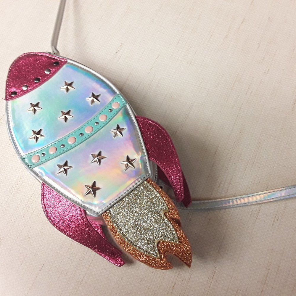 Pink rocket space ship purse crossbody